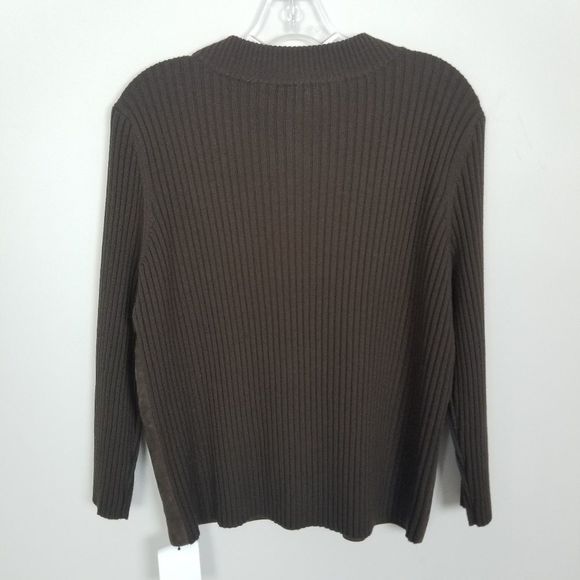 Talbots Suede Leather Front Cable Knit Button Down Sweater Top M - Picture 4 of 6